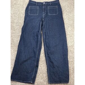 Free Assembly Women's Wide Leg Patch Pocket Jeans Size 16 Tall Dark Wash Denim